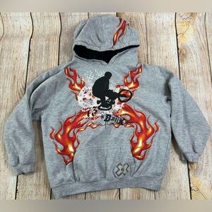 BMX X Games Gray Y2K Hoodie Sweatshirt Biker Flames Boys Youth Size Large